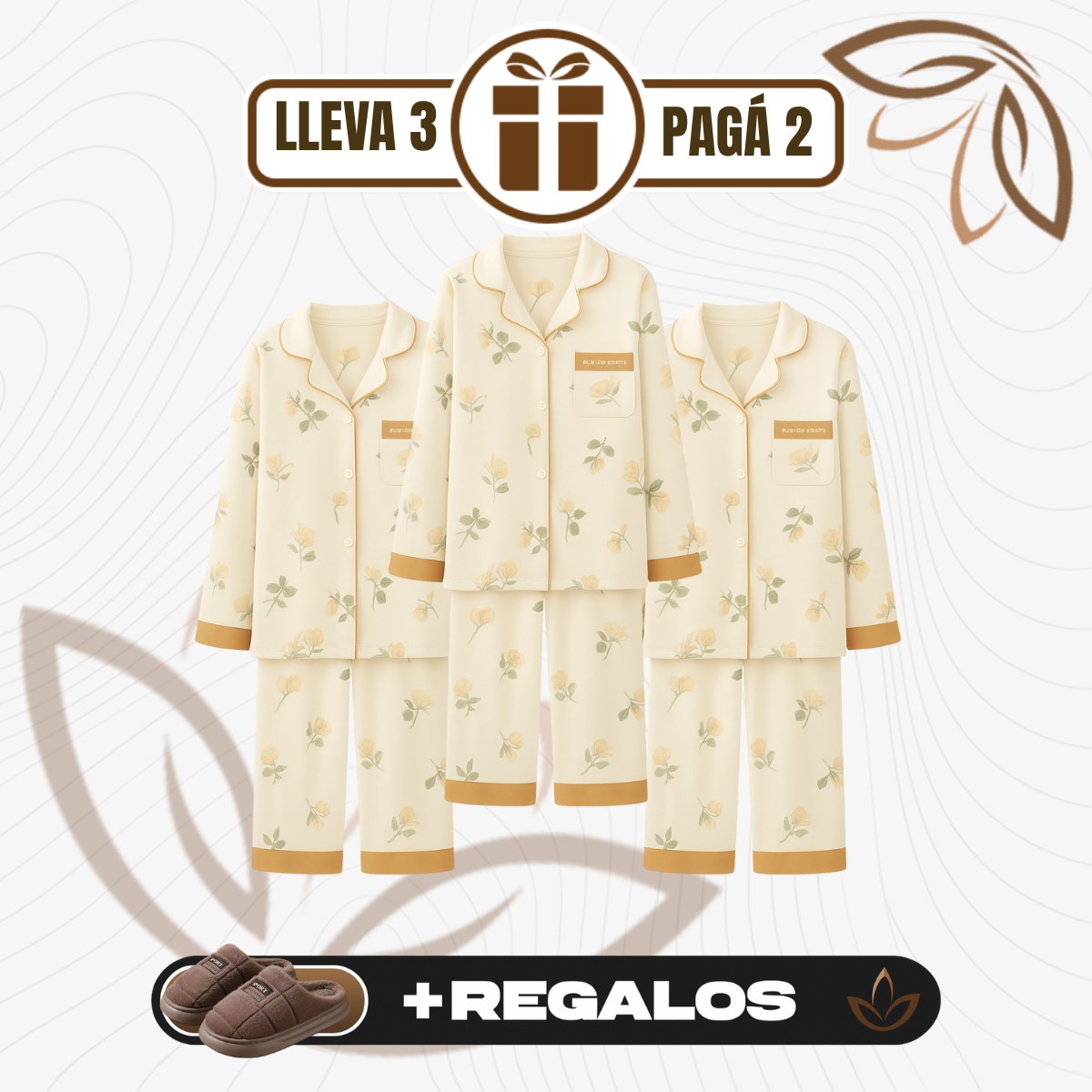 [Llevá 3 Pagá 2] Pijama Femenino Celina en Algodón y Poliéster (¡Noches Perfectas de Sueño!) + Pantufas de Regalo