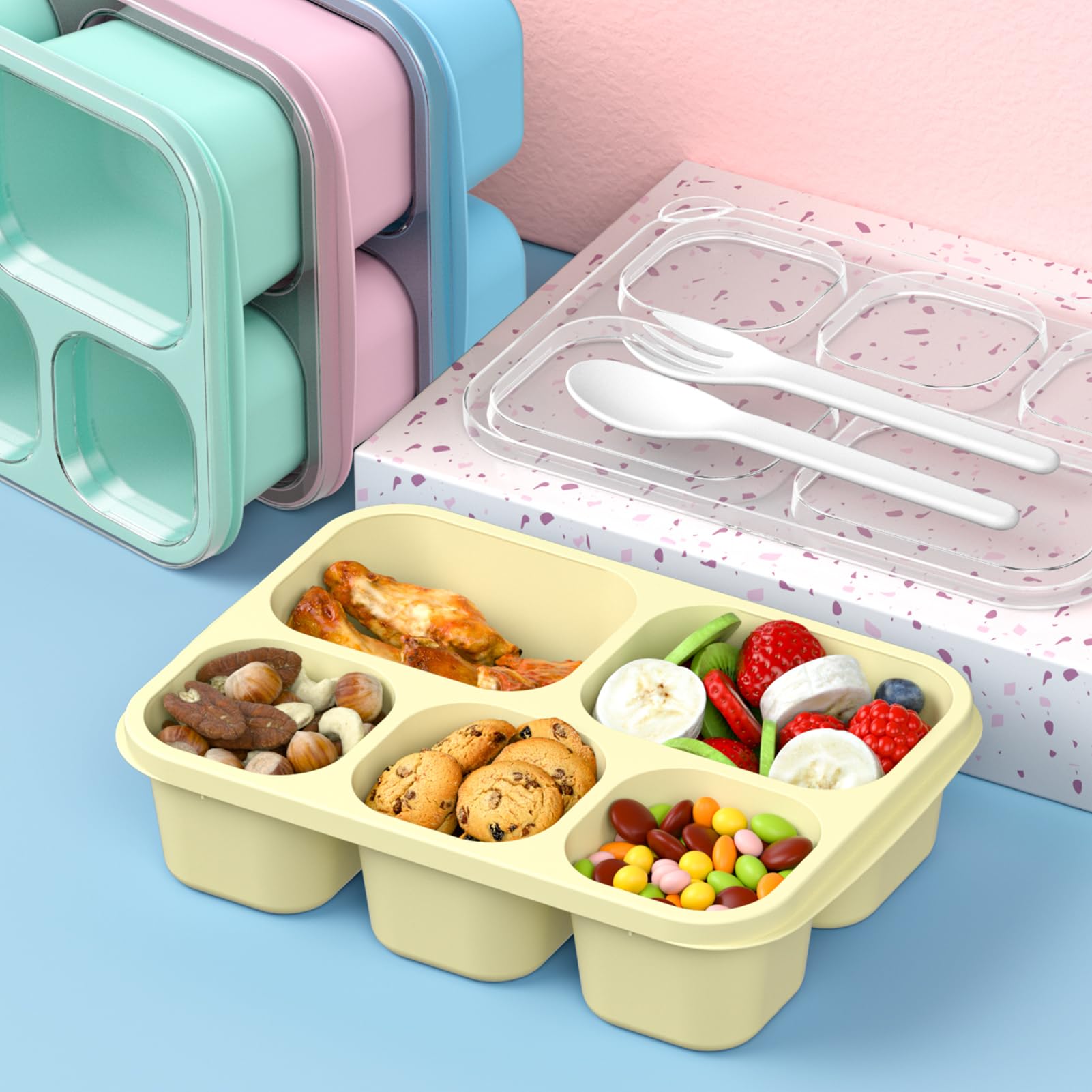 [Llevá 10 Pagá 5] Recipientes Resistentes para Snack de 4 Compartimentos con Tapa Antifugas