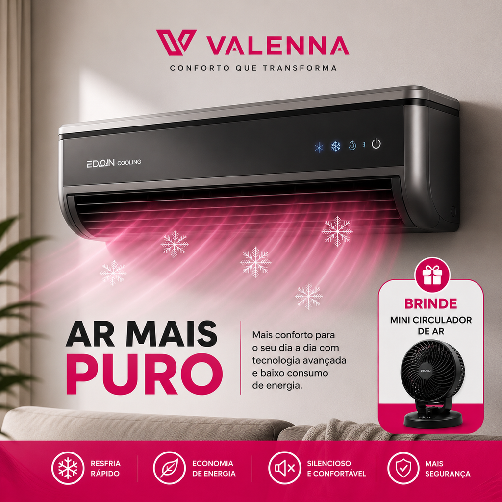 Mini Ar-Condicionado Bluetooth Quente e Frio 2000W + Brinde Exclusivo
