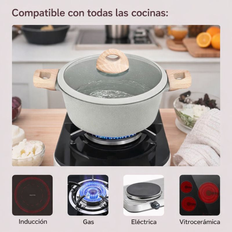 Juego de Ollas Imperial™ en Cerámica Premium con Tapas de Vidrio Templado