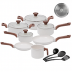 Conjunto Completo de 10 Piezas en Acero Inoxidable con Revestimiento de Cerámica y Mangos de Madera