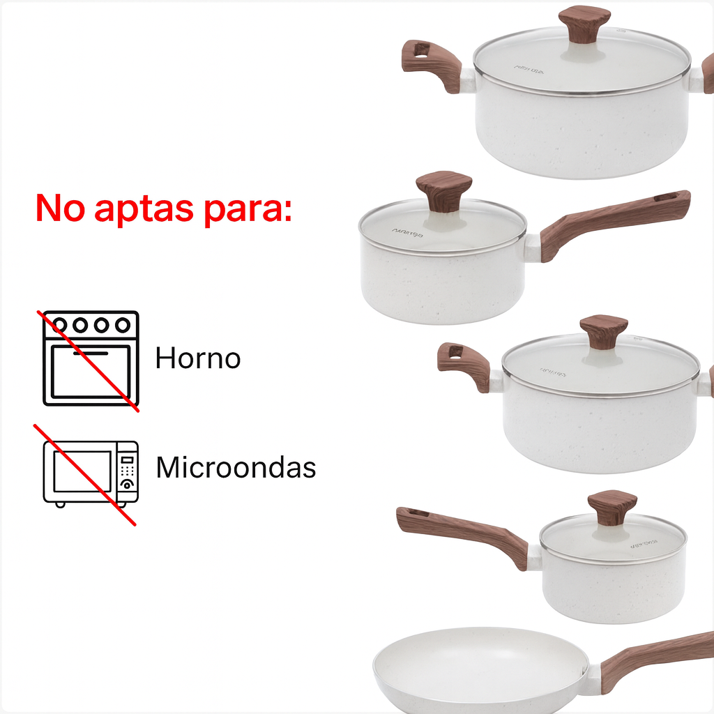 Conjunto Completo de 10 Piezas en Acero Inoxidable con Revestimiento de Cerámica y Mangos de Madera