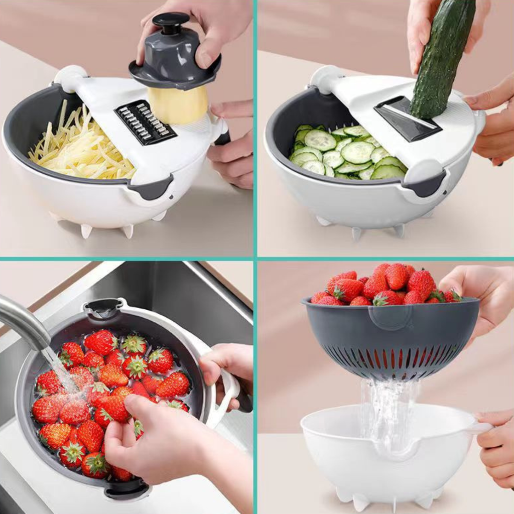 [Llevá 2 Pagá 1] Cortador de Verduras Multifuncional con Cuchillas de Acero Inoxidable y Escurridor Incorporado