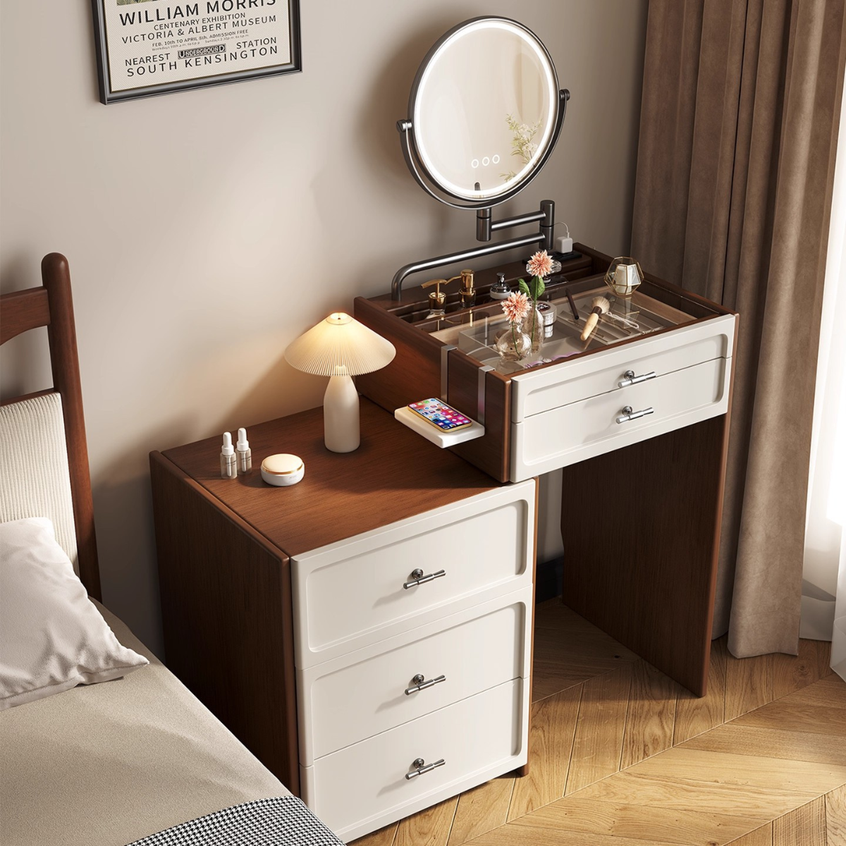[Llevá 2 Pagá 1] Mesita Organizadora de Dormitorio de Madera con 4 Cajones y Compartimentos Inteligentes