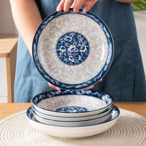 [Llevá 5 Pagá 3] Platos de Cerámica Resistente con Estampa Retro + REGALO: 5 Vasos de Vidrio