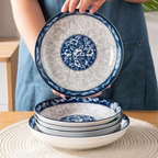 [Llevá 5 Pagá 3] Platos de Cerámica Resistente con Estampa Retro + REGALO: 5 Vasos de Vidrio